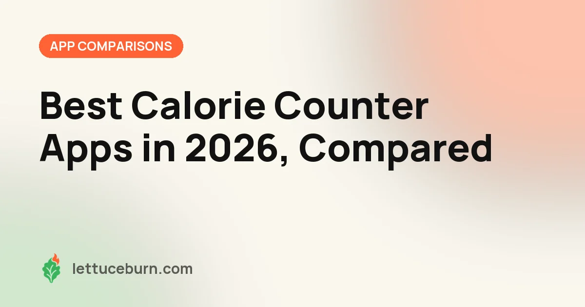 Branded Lettuceburn title card reading "Best Calorie Counter Apps in 2026, Compared" on a cream background with the green leaf and orange flame logo